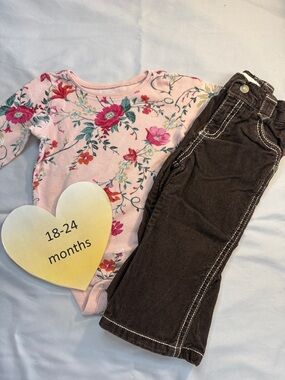 Old Navy - Pink Ribbed Top and corduroy pants